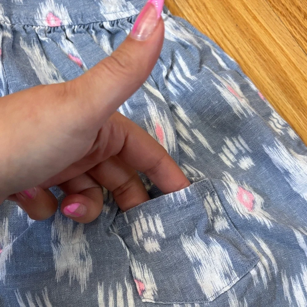 Carter's Blue Ikat Pocket Dress with Pink Accents